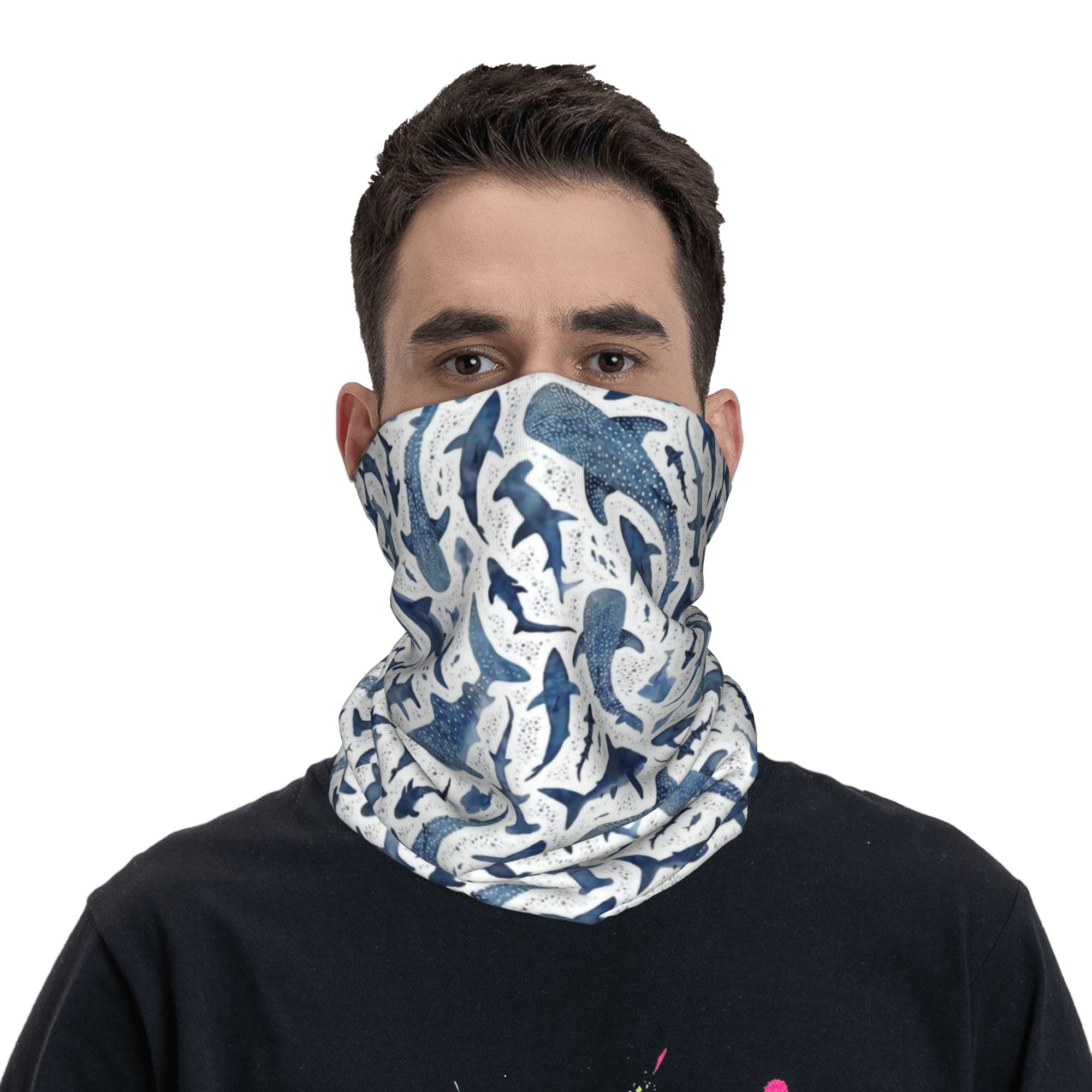 Custom Blue Watercolour Shark  - Neck Gaiter Face Cover recension och pris