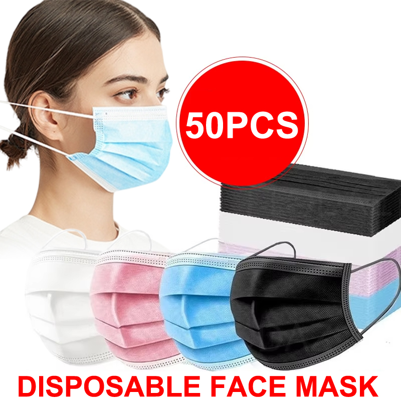 50Pcs 3-layer Mask Face Masks  - Disposable Mask Blue recension och pris